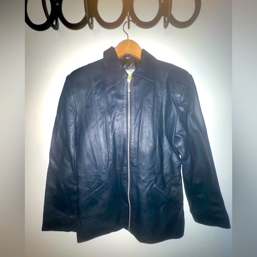 Goldium navy blue 100% genuine, lamb, leather jacket. Women’s size medium.